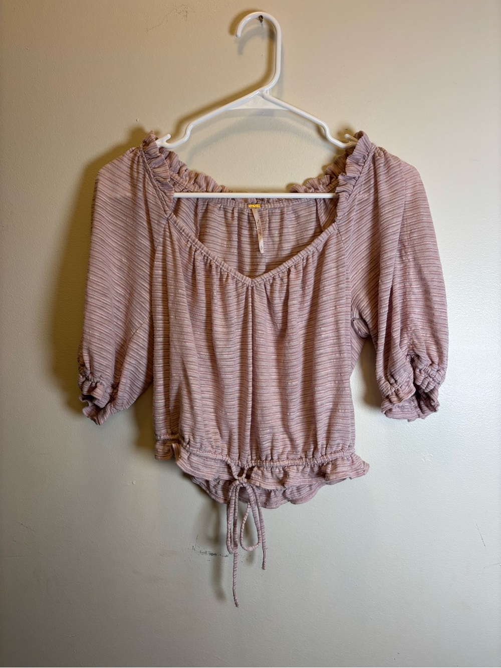 Free People Women's Pink Peasant Scoop-Neck Top